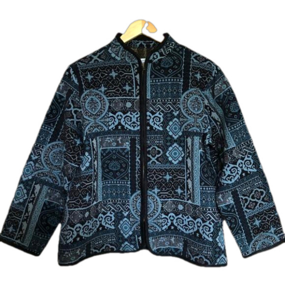 Tradition Country Collection Jackets & Blazers - Vintage Tradition Brocade Embroidered Geometric Print Zippered Jacket Large